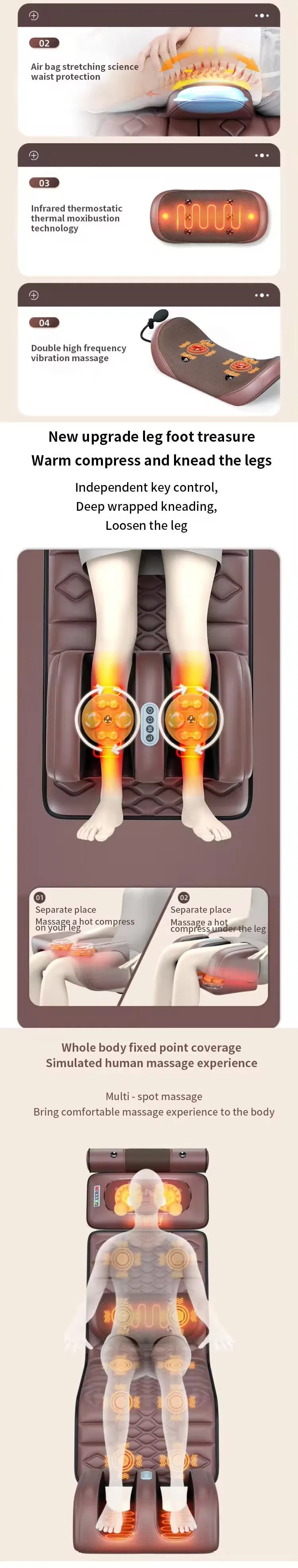 Matelas de massage électrique avec vibration et chauffage, coussin massant.