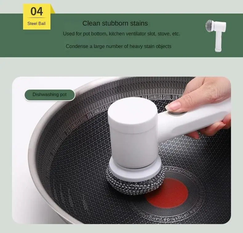 Brosse de nettoyage électrique rotative 5-en-1 – Brosse magique sans effort pour le nettoyage des **carreaux, éviers, lavabos, baignoires et douches.