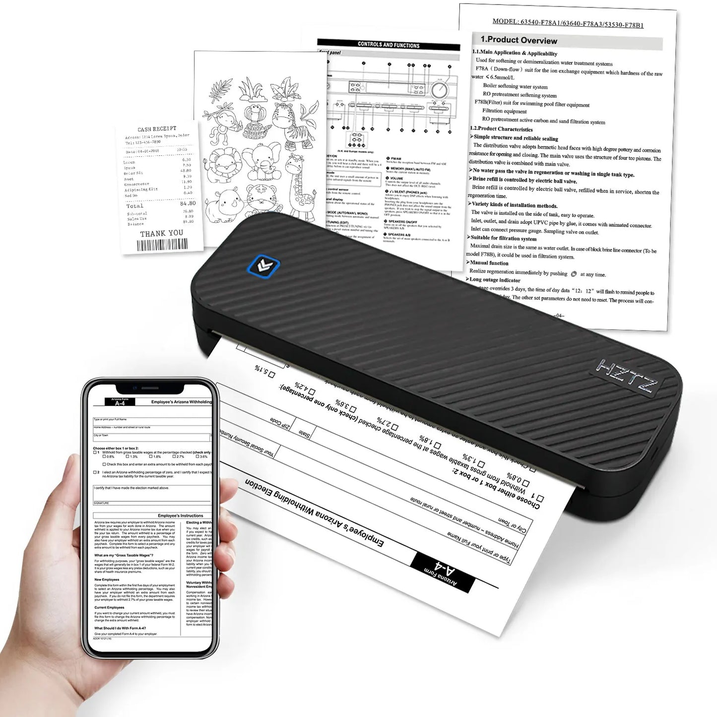 Imprimante Thermique Portable A4 Sans Encre – Bluetooth, Impression PDF, Excel, Word
