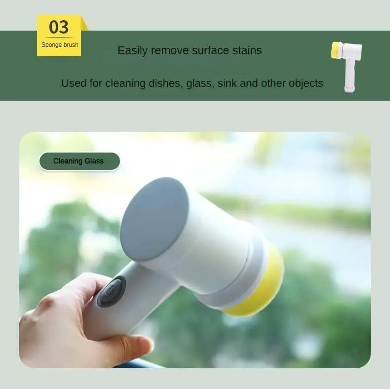 Brosse de nettoyage électrique rotative 5-en-1 – Brosse magique sans effort pour le nettoyage des **carreaux, éviers, lavabos, baignoires et douches.