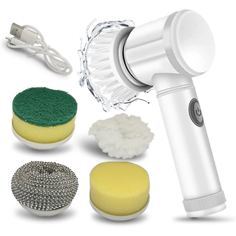 Brosse de nettoyage électrique rotative 5-en-1 – Brosse magique sans effort pour le nettoyage des **carreaux, éviers, lavabos, baignoires et douches.