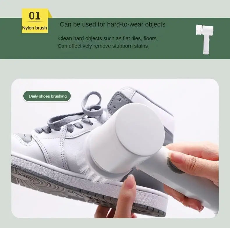 Brosse de nettoyage électrique rotative 5-en-1 – Brosse magique sans effort pour le nettoyage des **carreaux, éviers, lavabos, baignoires et douches.