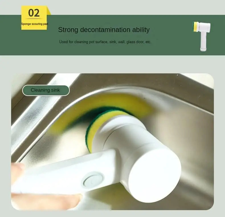 Brosse de nettoyage électrique rotative 5-en-1 – Brosse magique sans effort pour le nettoyage des **carreaux, éviers, lavabos, baignoires et douches.
