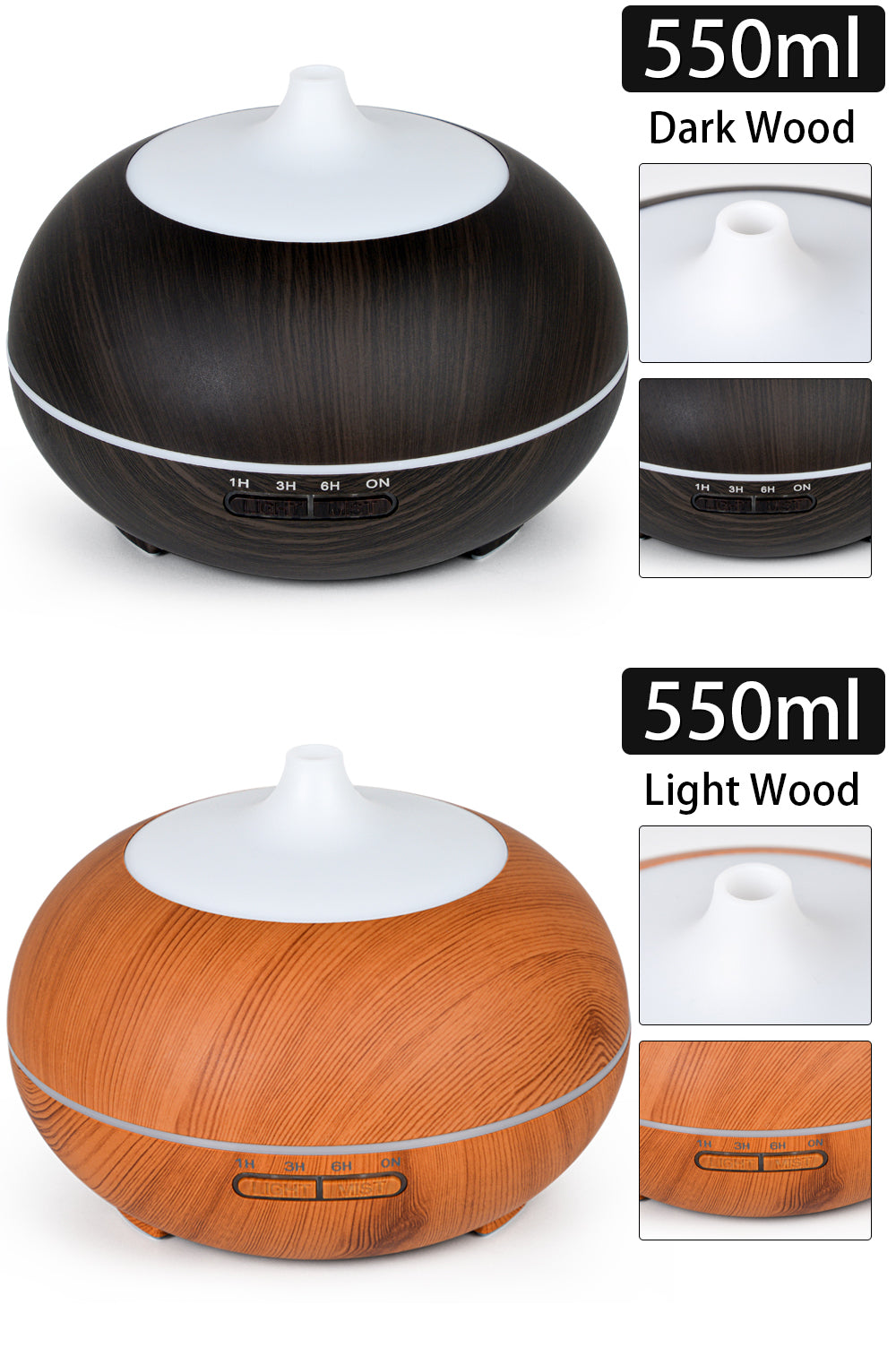 Diffuseur d’huiles essentielles en aromathérapie à grain de bois avec télécommande, humidificateur d’air ultrasonique à brouillard froid avec lumière LED à 7 couleurs.