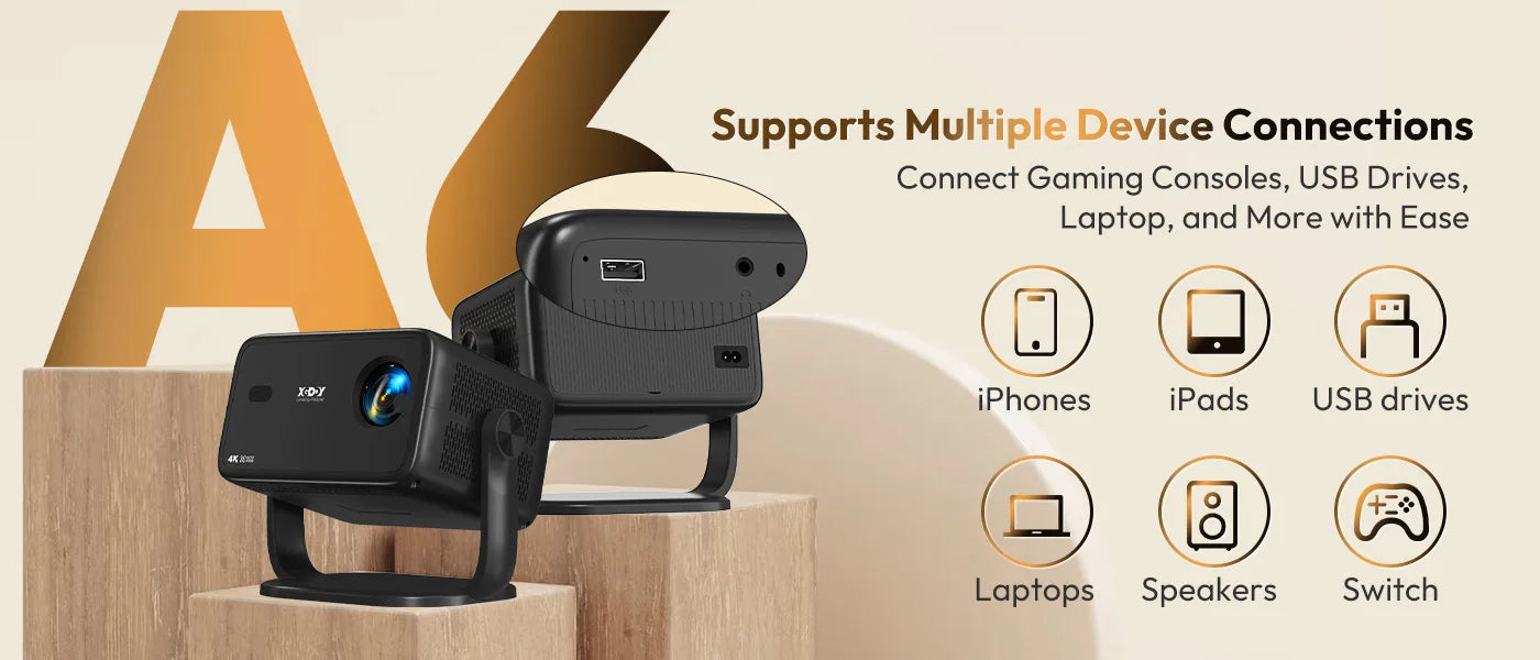 Projecteur XGODY 18 000 lumens 4K natif 1080P WiFi 6 Android Projecteurs AI Auto Focus HD Home Cinéma Cinéma