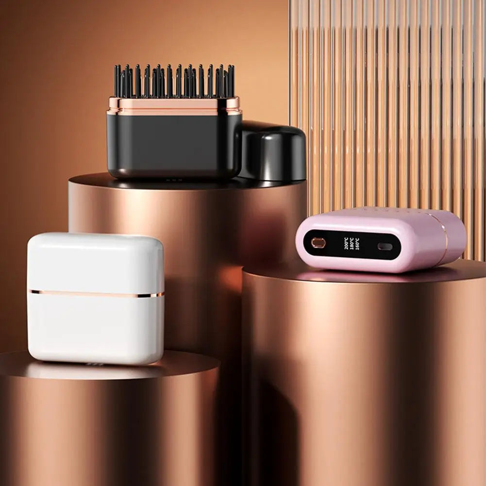 Lisseur de cheveux mini portable – Brosse lissante ionique rechargeable USB Type-C, peigne anti-brûlure à chauffage rapide. Utilisation au bureau en promenade
