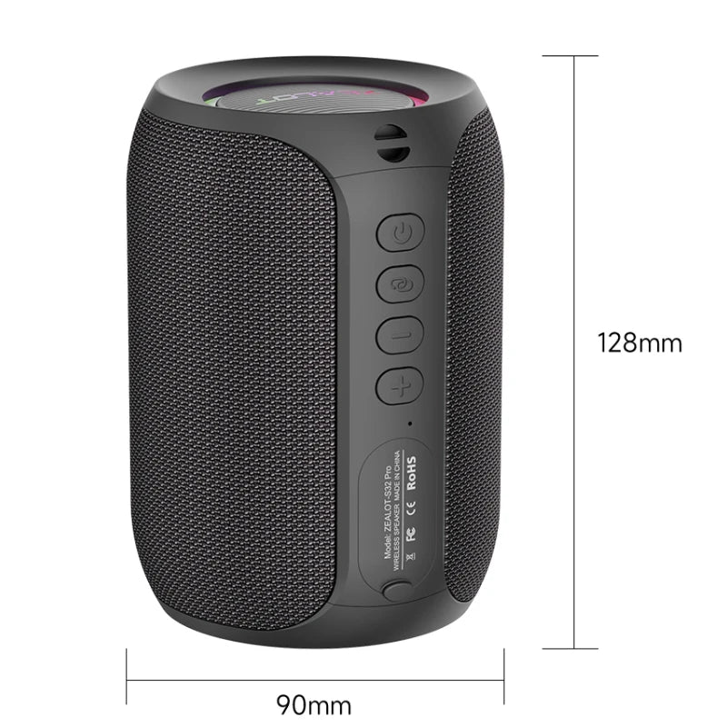 ZEALOT-S32PRO Enceinte portable Bluetooth 5.2 d'extérieur, étanche, sans fil, mini colonne TWS, carte TF