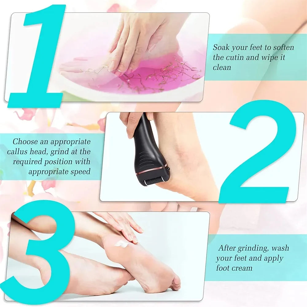 👉 Ponceuse électrique pour callosités – Lime à pieds professionnelle, machine de pédicure rechargeable pour talons fissurés et peau morte, avec 3 têtes interchangeables