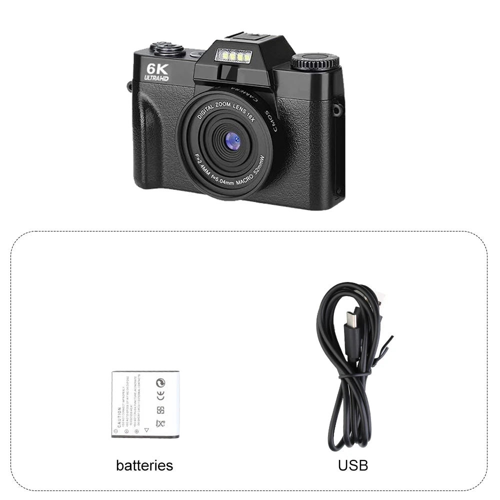 Appareil photo numérique compact Ourlife — Appareil photo 6K avec Wi-Fi, Webcam vintage, caméscope Vlog/YouTube, 64 Mpx, zoom 16x.