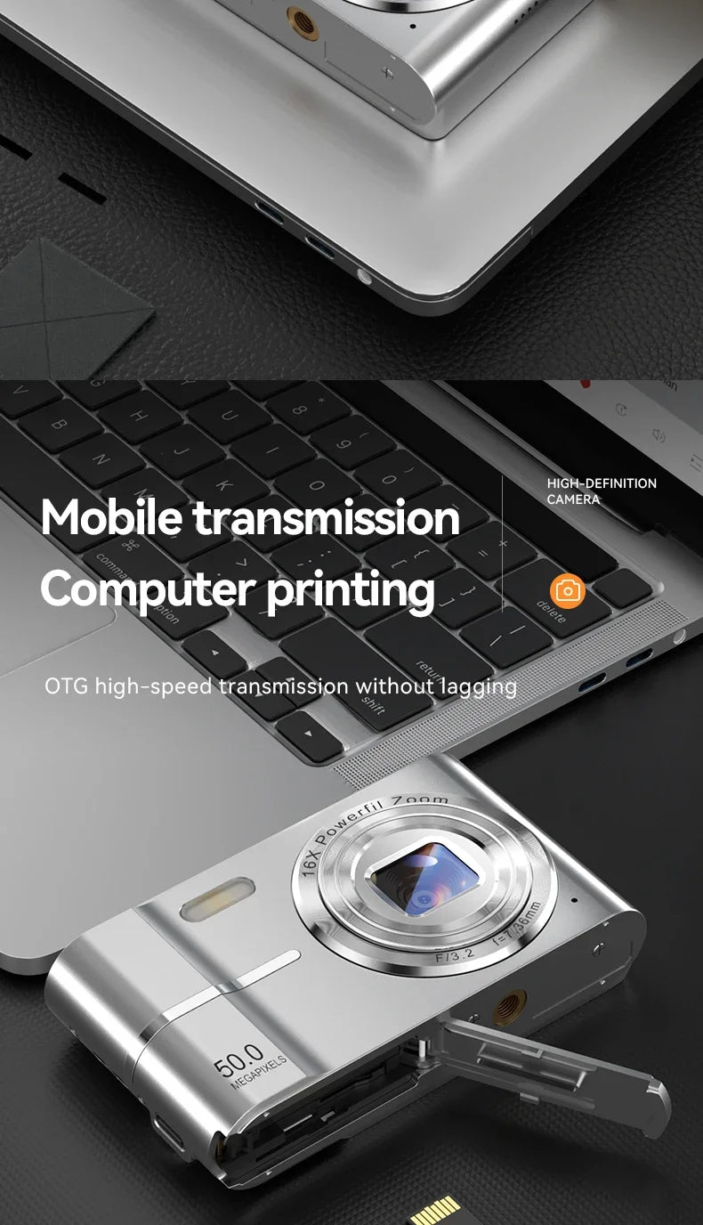 Appareil photo numérique 16x CCD — Appareil photo numérique beauté pour campus, niveau débutant, Polaroid cadeau, double objectif, caméscope, carte 64 Go, lecteur de carte.