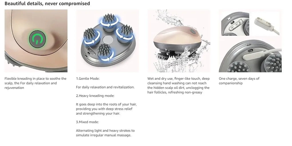 Masseur de cuir chevelu électrique portable, masseur de cuir chevelu portable, gratte-tête pour un massage complet du corps, nettoyage en profondeur et relaxation du stress.