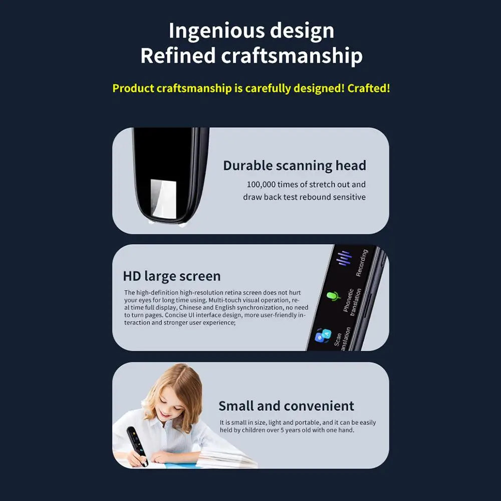 Stylo de traduction hors ligne pour enseignant, étudiant, dictionnaire anglais, lecture intelligente, point de numérisation, 123 langues, stylo traducteur