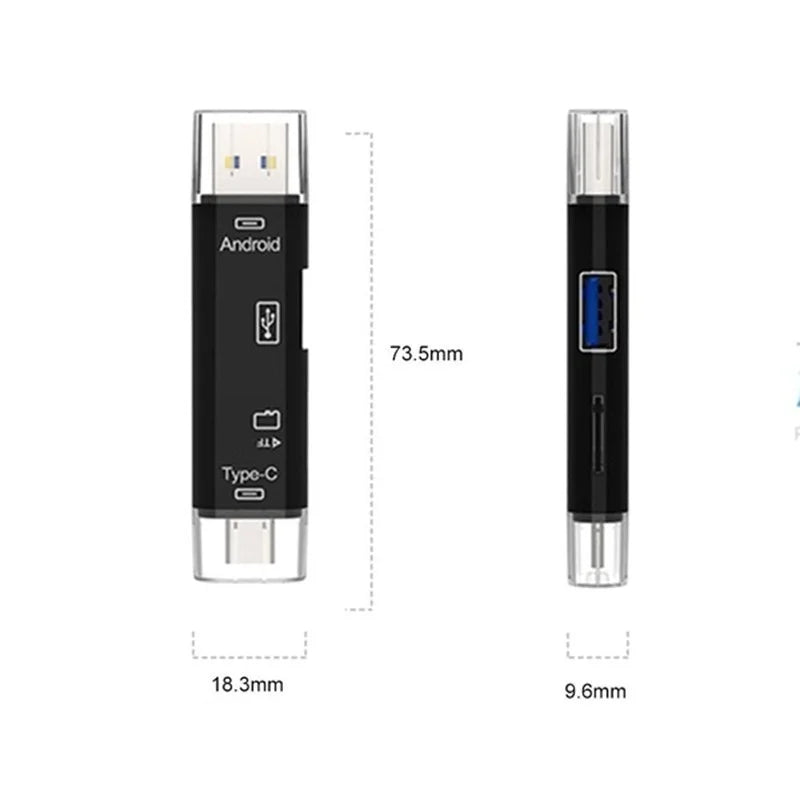 🔌 Lecteur de Cartes 5-en-1 Multifonction – USB 2.0 / Type-C / Micro USB / SD / TF
