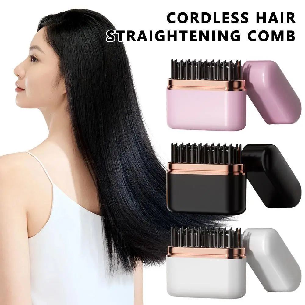 Lisseur de cheveux mini portable – Brosse lissante ionique rechargeable USB Type-C, peigne anti-brûlure à chauffage rapide. Utilisation au bureau en promenade