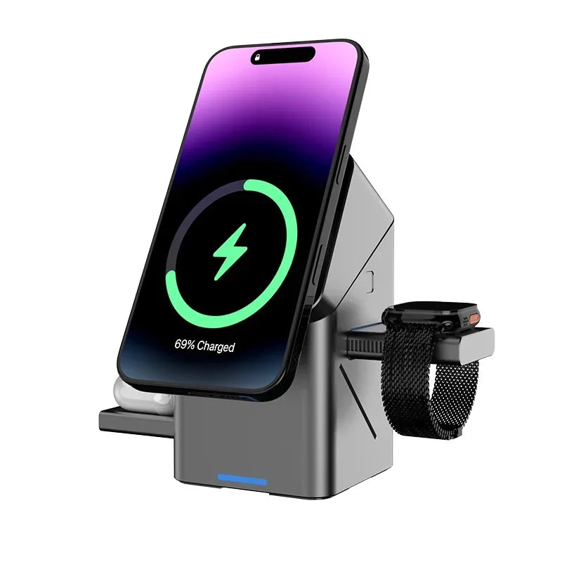 👉 Nouveau chargeur sans fil automatique à toucher magnétique multifonction 3 en 1 pour iPhone 16 / 15 / 14 / 13 Pro Max, Apple Watch et AirPods