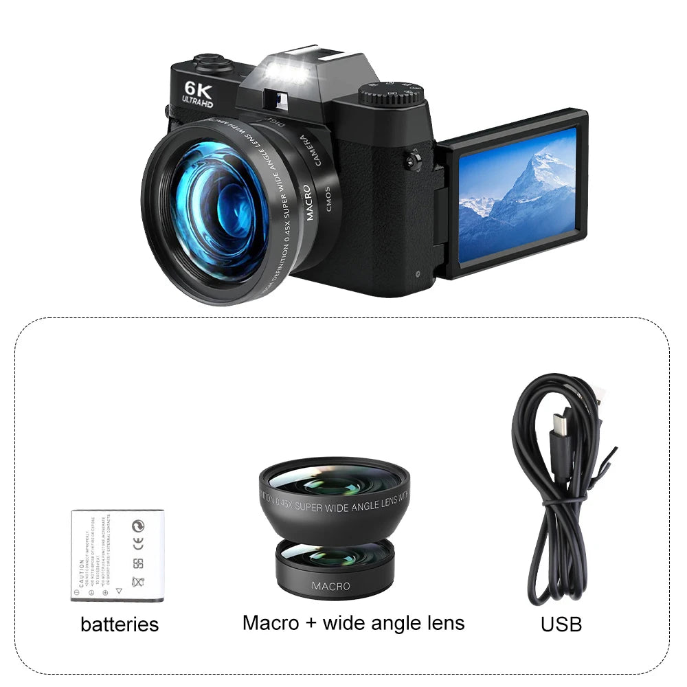 Appareil photo numérique compact Ourlife — Appareil photo 6K avec Wi-Fi, Webcam vintage, caméscope Vlog/YouTube, 64 Mpx, zoom 16x.