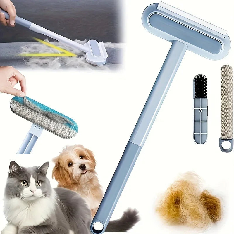 Brosse 3-en-1 pour poils d’animaux – Brosse à long manche pour le nettoyage des vitres et l’élimination des poils, outil manuel de nettoyage pour chiens et chats