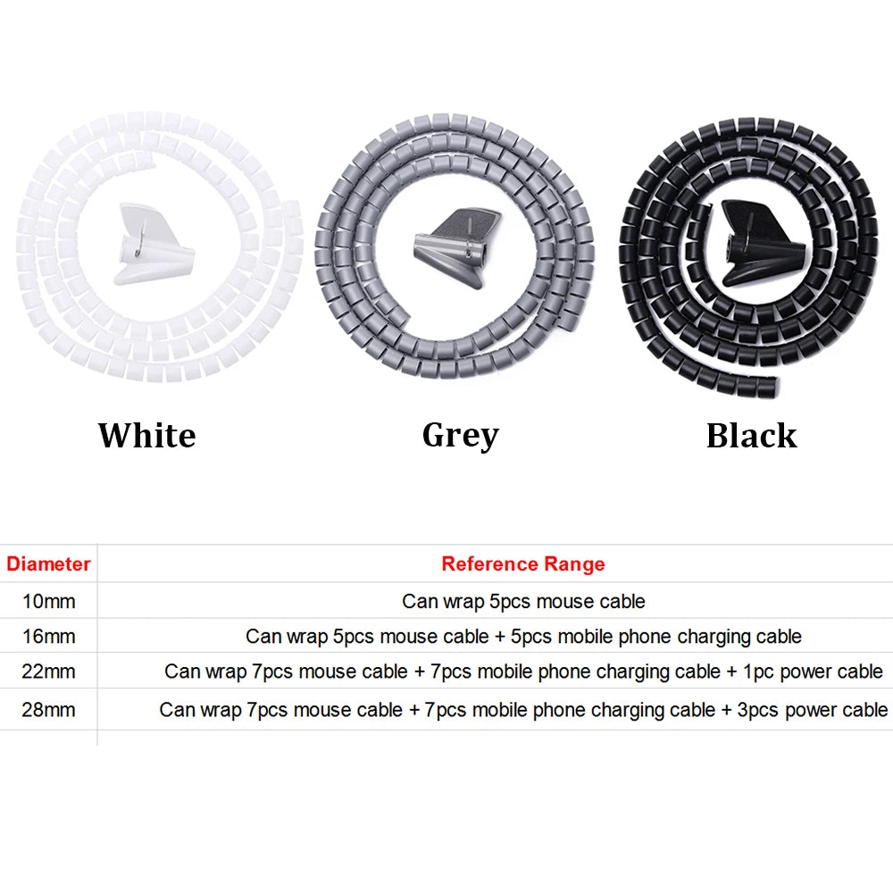 Gaine Spirale Flexible de Rangement pour Câbles – 1,5 m / 2 m – 10/16 mm