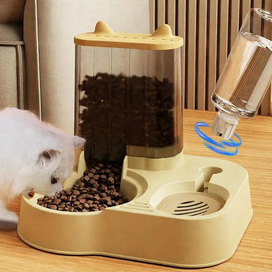 Distributeur automatique de nourriture et d’eau pour chat et chien.