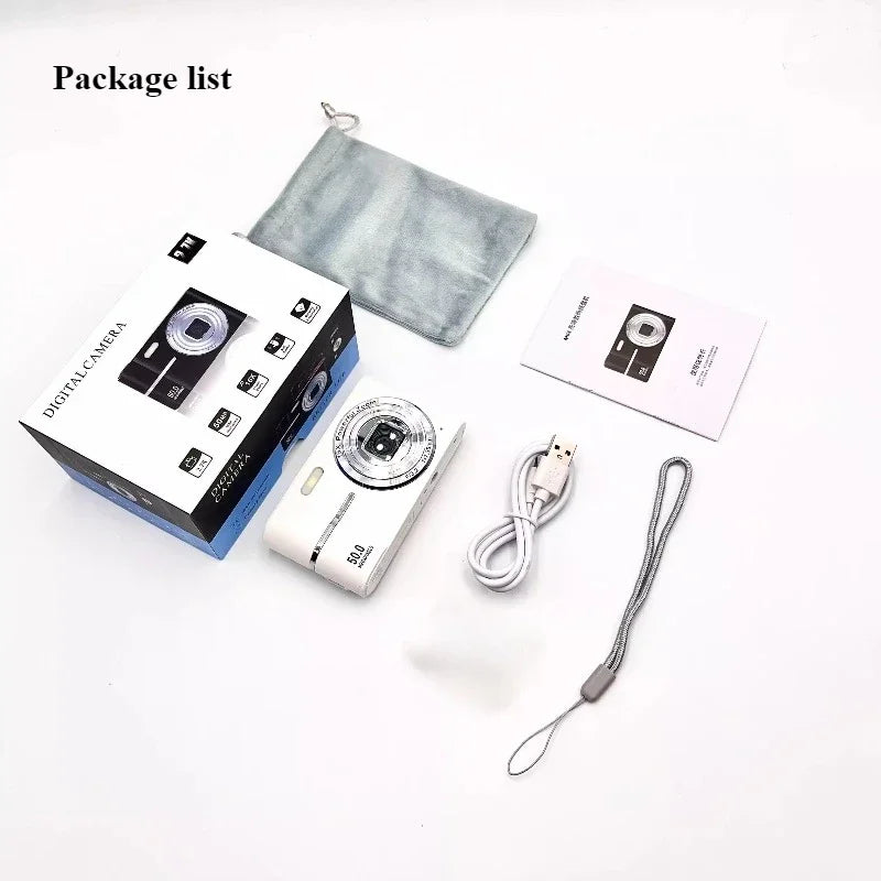 Appareil photo numérique 16x CCD — Appareil photo numérique beauté pour campus, niveau débutant, Polaroid cadeau, double objectif, caméscope, carte 64 Go, lecteur de carte.