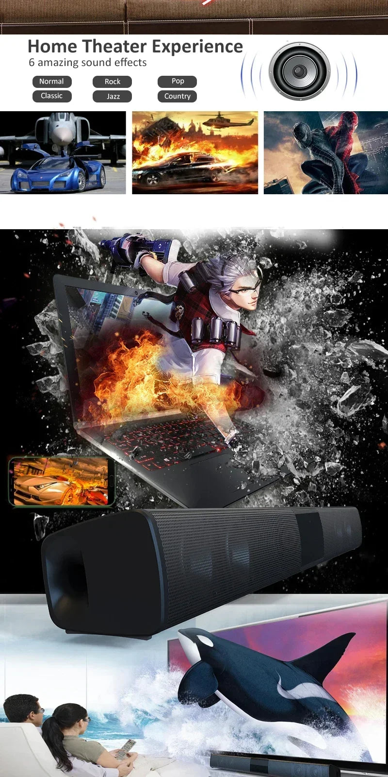 🔊 Barre de Son Home Theater Bluetooth 40W