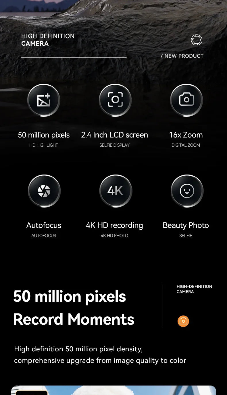 Appareil photo numérique 16x CCD — Appareil photo numérique beauté pour campus, niveau débutant, Polaroid cadeau, double objectif, caméscope, carte 64 Go, lecteur de carte.