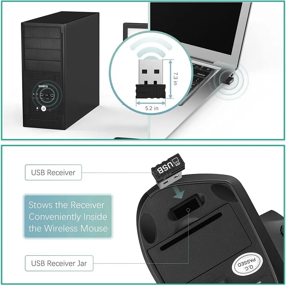 Souris verticale ergonomique sans fil 2,4 GHz, souris optique avec 3 DPI réglables (800/1200/1600).