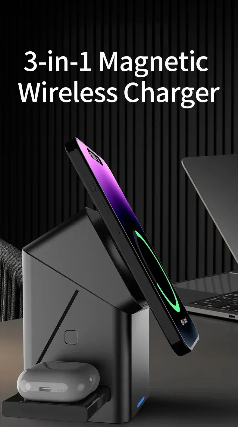 👉 Nouveau chargeur sans fil automatique à toucher magnétique multifonction 3 en 1 pour iPhone 16 / 15 / 14 / 13 Pro Max, Apple Watch et AirPods