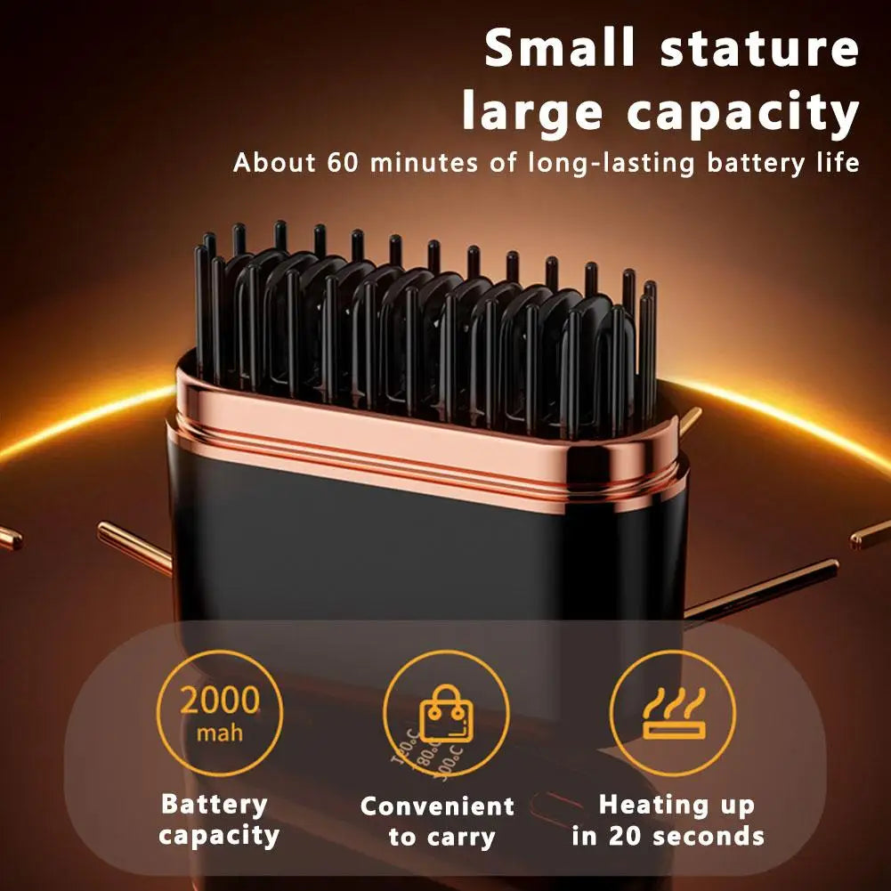 Lisseur de cheveux mini portable – Brosse lissante ionique rechargeable USB Type-C, peigne anti-brûlure à chauffage rapide. Utilisation au bureau en promenade