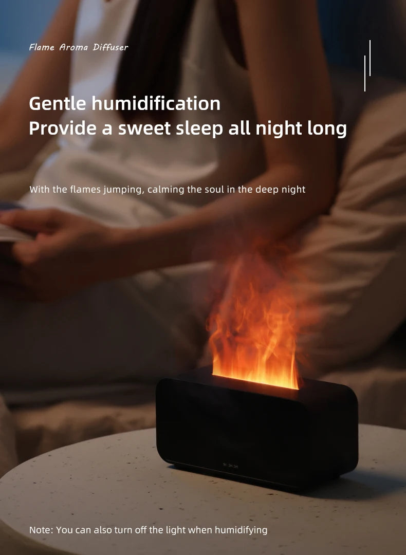 Diffuseur d’arômes à effet flamme colorée simulée — Humidificateur d’air ultrasonique à brume fraîche, avec ajout d’huiles essentielles et fonction de minuterie.