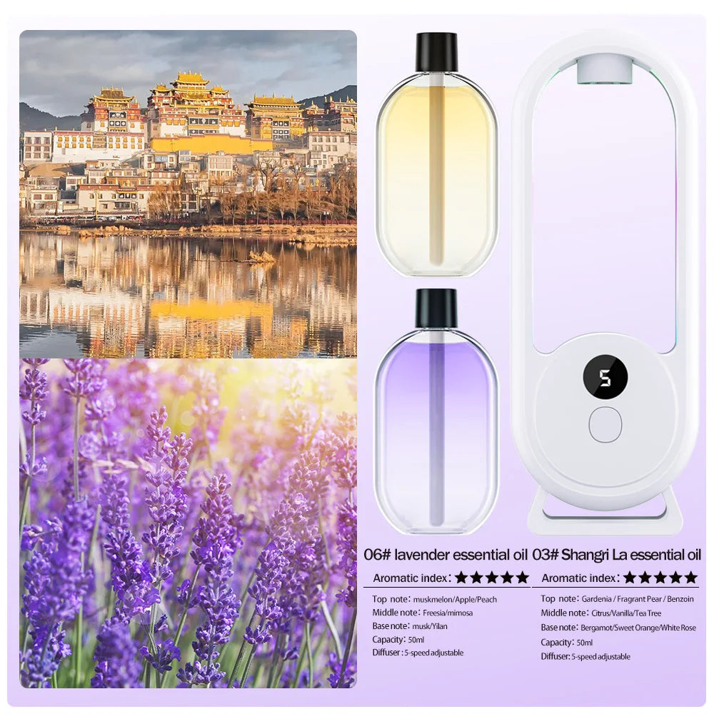 Diffuseur d’arômes portable rechargeable — Machine d’aromathérapie aux huiles essentielles, désodorisant à pulvérisation programmée (5 modes) pour éliminer les mauvaises odeurs et rafraîchir l’air.