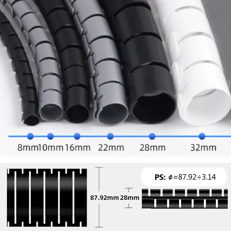 Gaine Spirale Flexible de Rangement pour Câbles – 1,5 m / 2 m – 10/16 mm