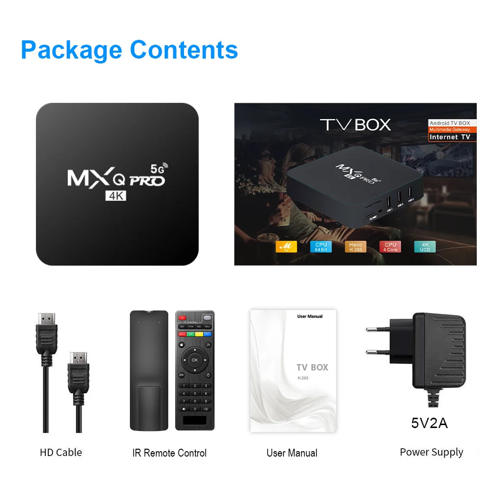 Nouveau boîtier Smart TV MXQ-PRO 4K HD Android 10.0 Smart TV Box 2.4/5G Dual-WIFI 3D Lecteur multimédia vidéo Home Cinéma Décodeur TV