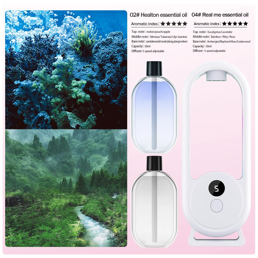 Diffuseur d’arômes portable rechargeable — Machine d’aromathérapie aux huiles essentielles, désodorisant à pulvérisation programmée (5 modes) pour éliminer les mauvaises odeurs et rafraîchir l’air.