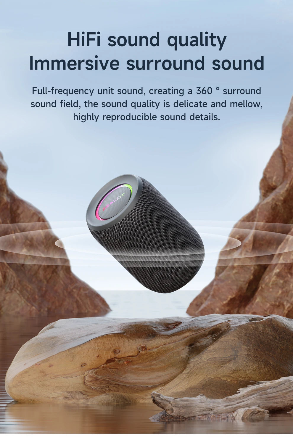 ZEALOT-S32PRO Enceinte portable Bluetooth 5.2 d'extérieur, étanche, sans fil, mini colonne TWS, carte TF