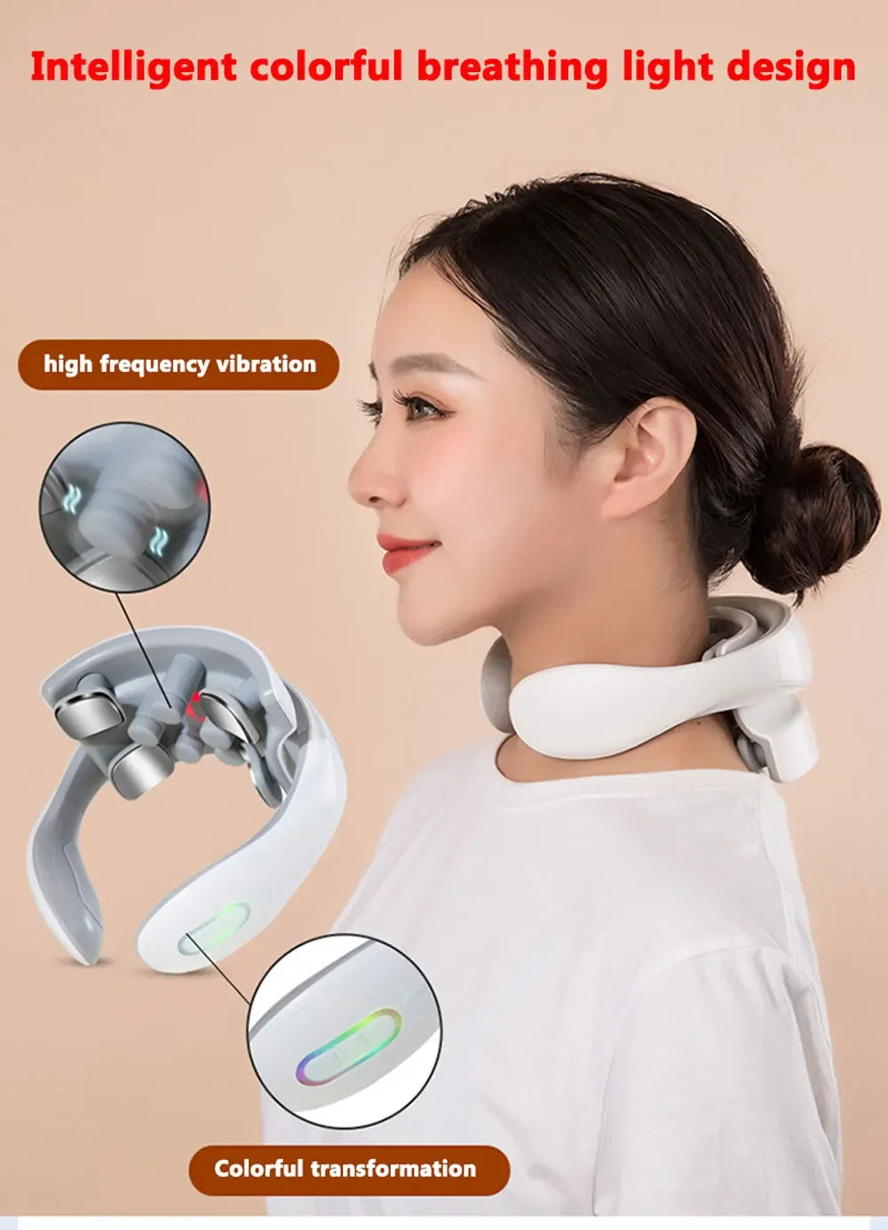 "Appareil de massage cervical intelligent – Massage électrique à impulsions basse fréquence, physiothérapie, relaxation, compresse chaude et massage par vibration."