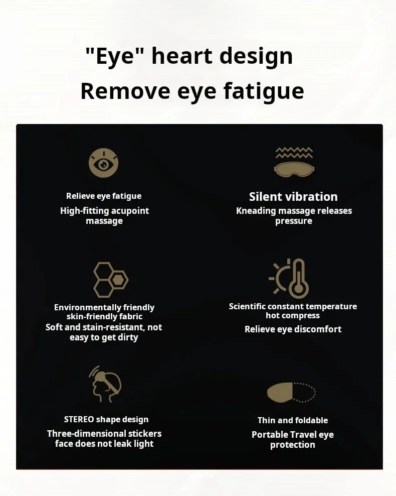 "Appareil de massage oculaire intelligent à température constante – Sans fil, Bluetooth, musique, massage 3D par airbags, soulage la fatigue des yeux."