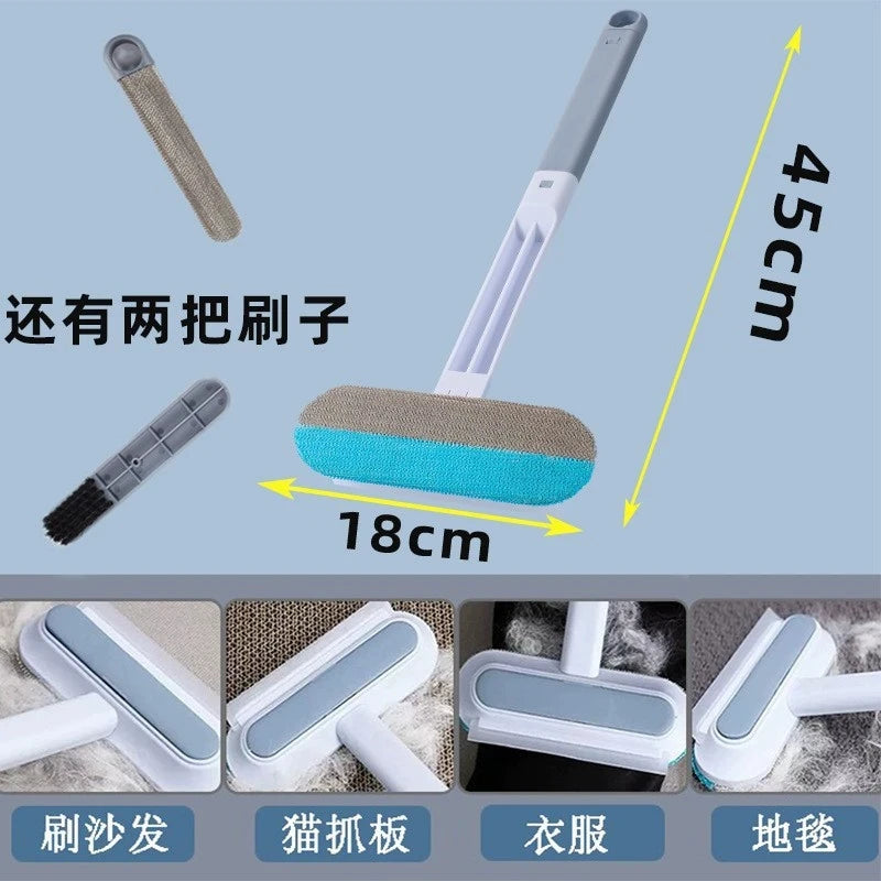 Brosse 3-en-1 pour poils d’animaux – Brosse à long manche pour le nettoyage des vitres et l’élimination des poils, outil manuel de nettoyage pour chiens et chats