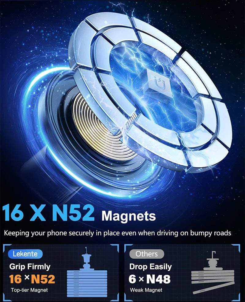 UYUXIO Chargeur sans fil magnétique pour voiture 15W – Support magnétique pour téléphone sur grille d’aération, compatible avec iPhone 16 / 15 / 14 / 13 / 12 / Pro / Max / Plus