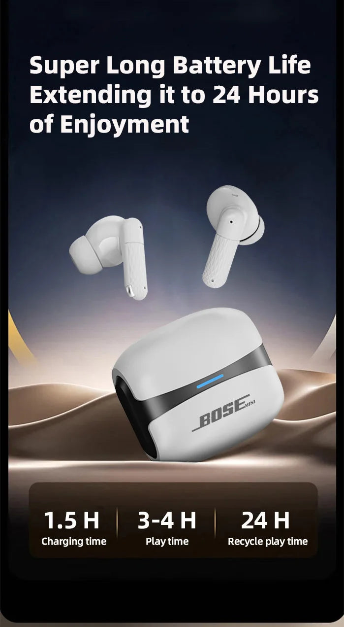 Écouteurs sans fil BOSE mini W919 – Casque Bluetooth TWS, écouteurs stéréo Hi-Fi avec microphone HD, compatibles iPhone et Android."