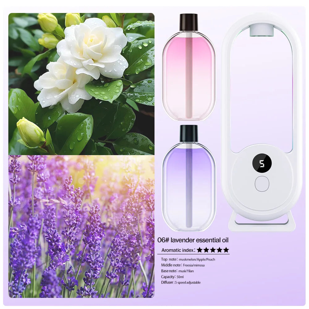 Diffuseur d’arômes portable rechargeable — Machine d’aromathérapie aux huiles essentielles, désodorisant à pulvérisation programmée (5 modes) pour éliminer les mauvaises odeurs et rafraîchir l’air.