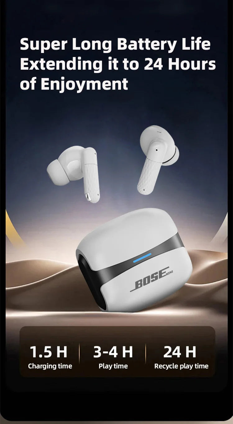 Écouteurs sans fil BOSE mini W919 – Casque Bluetooth TWS, écouteurs stéréo Hi-Fi avec microphone HD, compatibles iPhone et Android."