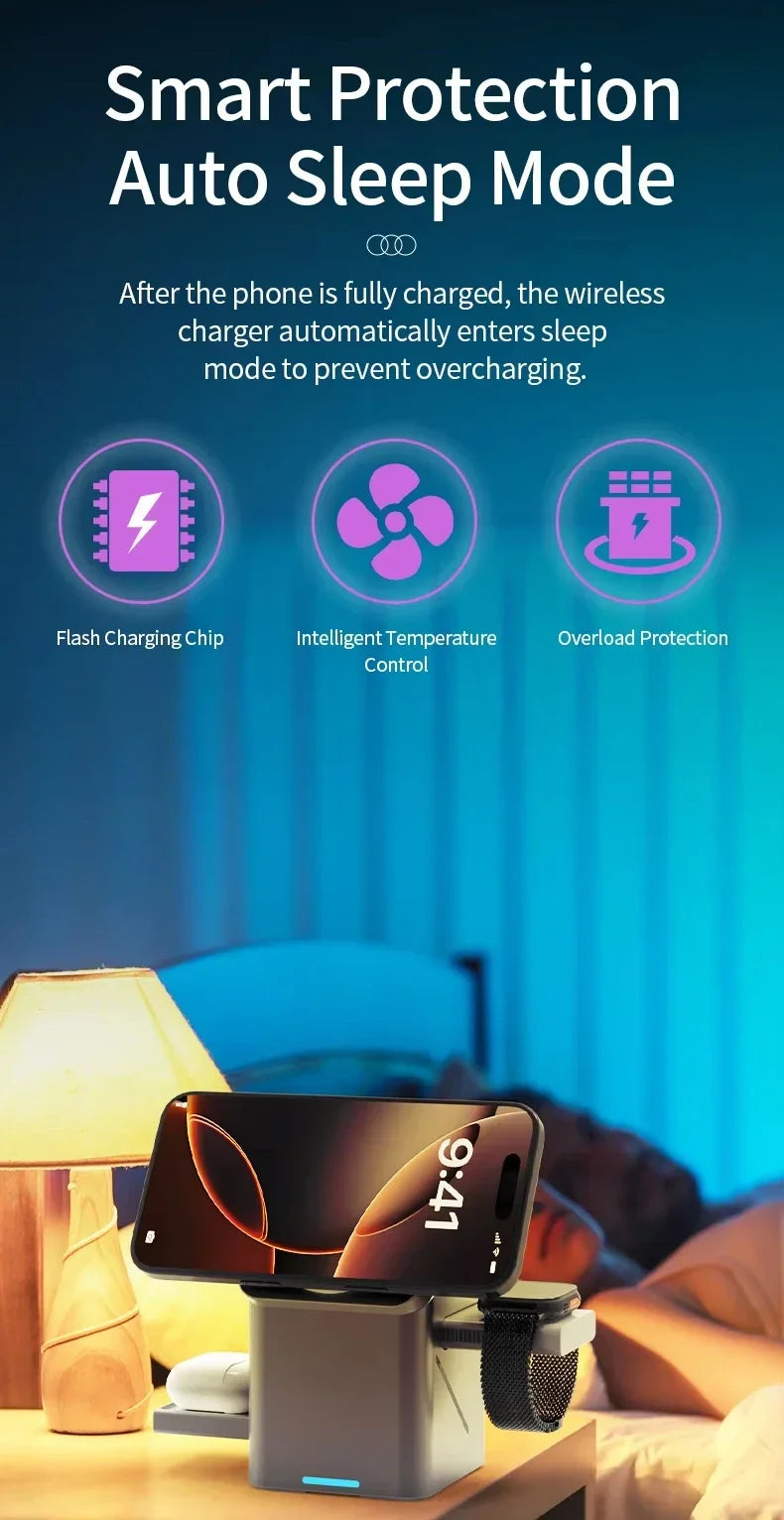 👉 Nouveau chargeur sans fil automatique à toucher magnétique multifonction 3 en 1 pour iPhone 16 / 15 / 14 / 13 Pro Max, Apple Watch et AirPods