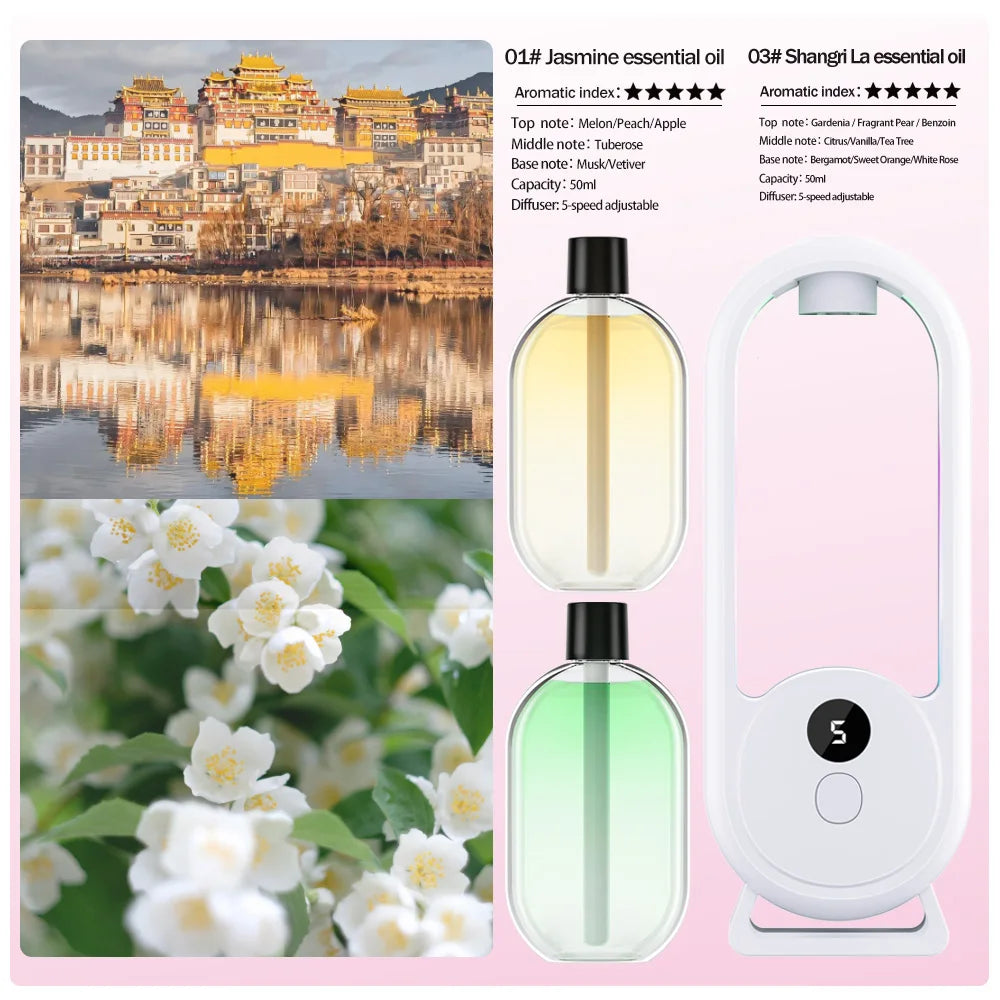 Diffuseur d’arômes portable rechargeable — Machine d’aromathérapie aux huiles essentielles, désodorisant à pulvérisation programmée (5 modes) pour éliminer les mauvaises odeurs et rafraîchir l’air.