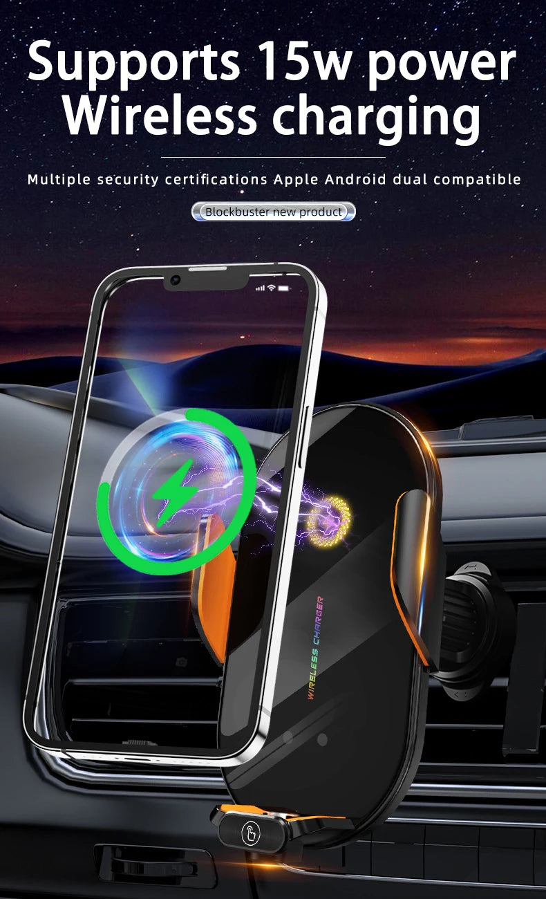 👉 Support de téléphone sans fil pour voiture – Station de charge rapide 66W avec capteur infrarouge automatique, compatible iPhone 15 / 14 / 13 / 12, Samsung et Xiaomi
