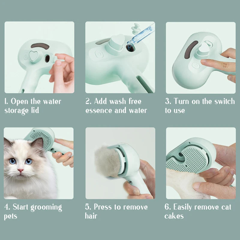 Brosse à vapeur pour animaux – Peigne de massage à tête ronde sécurisée, dents souples, vaporisateur intégré, brosse anti-perte de poils pour chiens et chats, accessoire universel pour animaux de compagnie