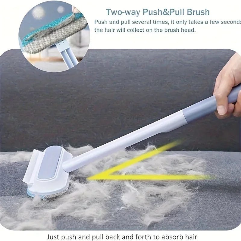 Brosse 3-en-1 pour poils d’animaux – Brosse à long manche pour le nettoyage des vitres et l’élimination des poils, outil manuel de nettoyage pour chiens et chats