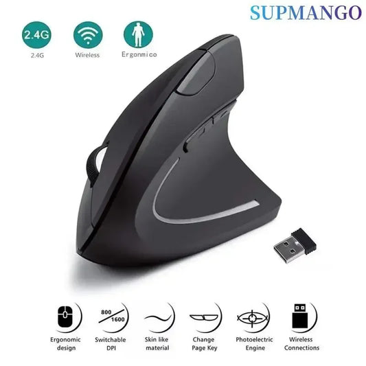 Souris verticale ergonomique sans fil 2,4 GHz, souris optique avec 3 DPI réglables (800/1200/1600).