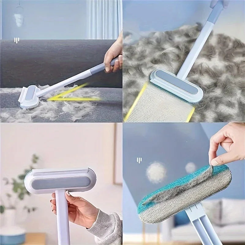 Brosse 3-en-1 pour poils d’animaux – Brosse à long manche pour le nettoyage des vitres et l’élimination des poils, outil manuel de nettoyage pour chiens et chats
