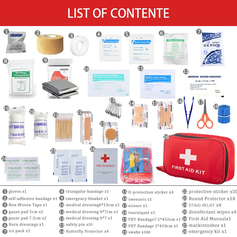 Trousse médicale portable polyvalente de premiers secours pour la chasse, la randonnée, le camping, etc. Trousse de premiers secours d’extérieur